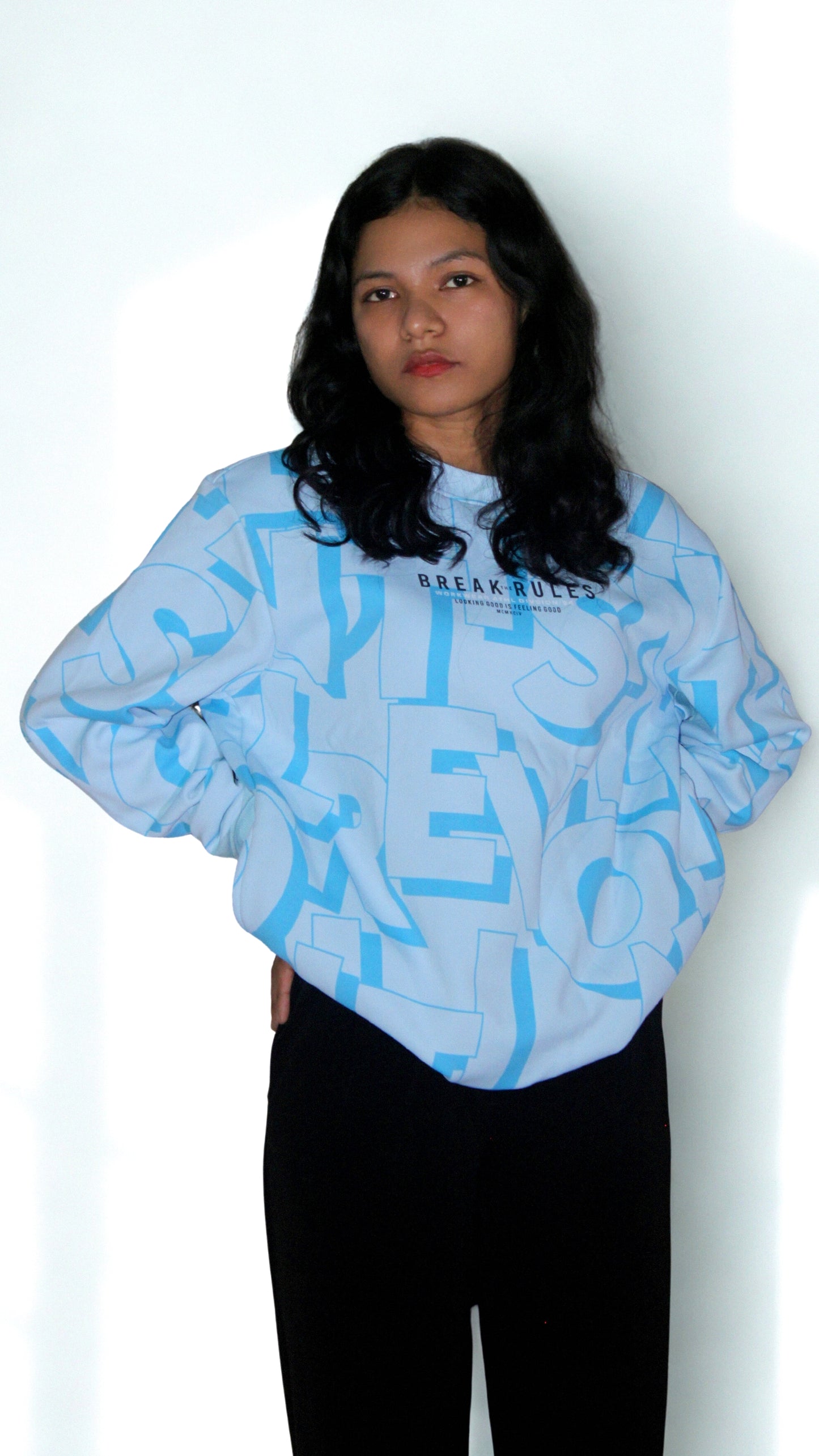 Break Rules Oversized Unisex Sweatshirt – Blue Italian Imported Fleece 350 GSM