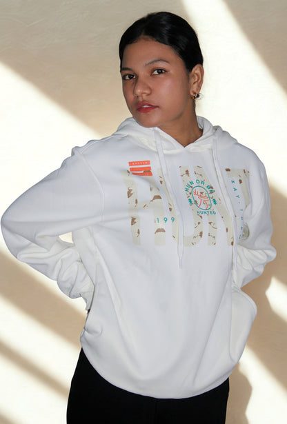 Street Hunt Unisex Hoodie – White Italian imported Fleece 350 GSM